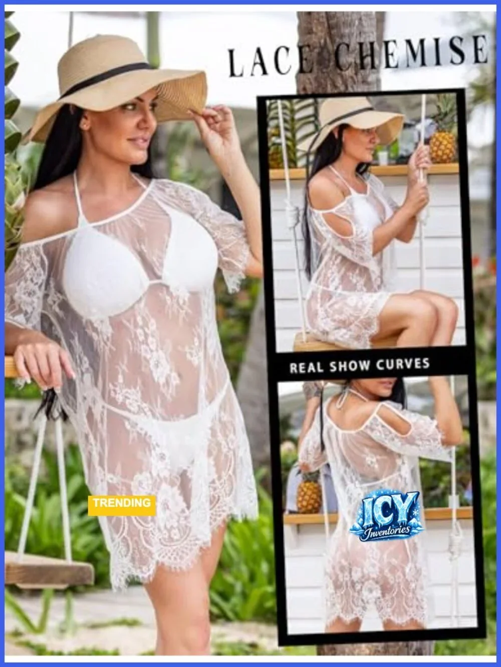 Women's Eyelash Lace Babydoll Lingerie Nightgown with G-String